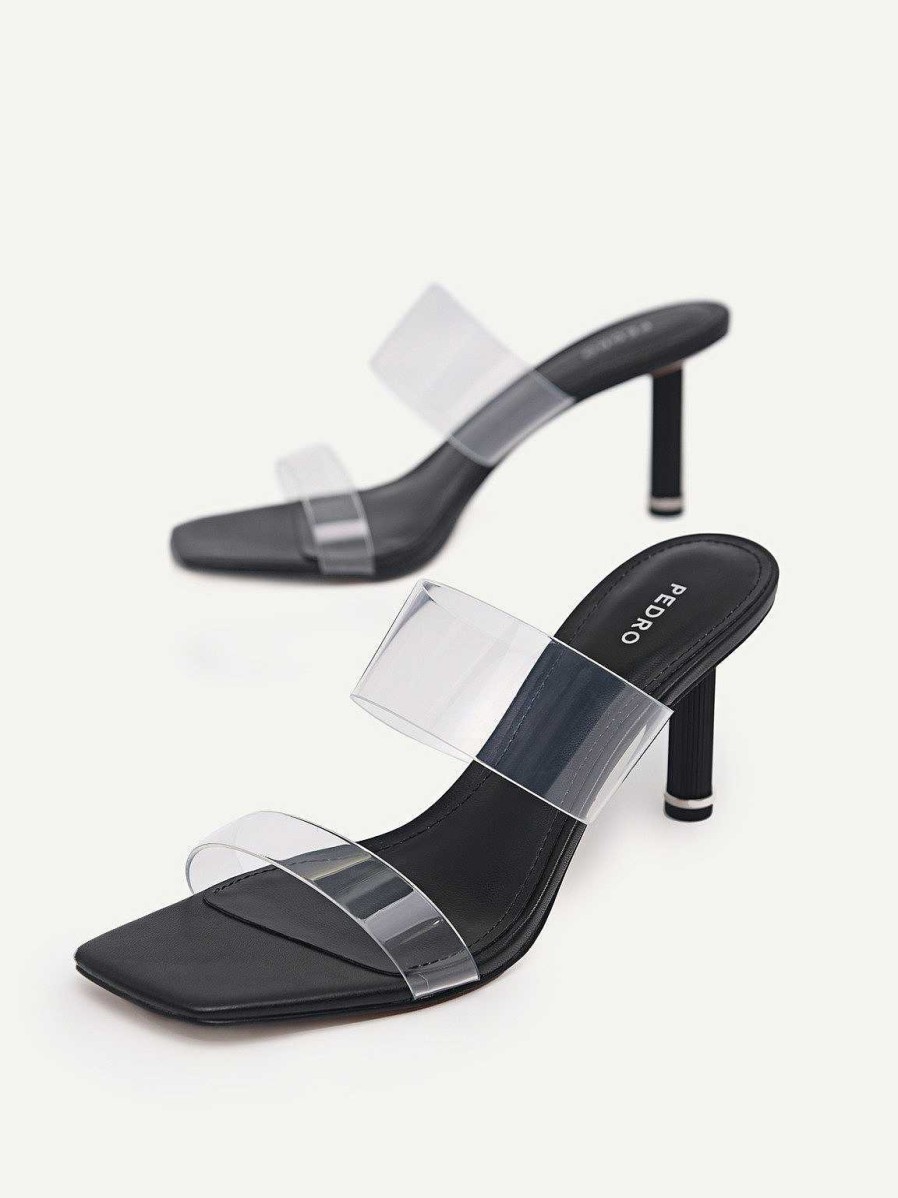 Wholesale Vinyl Double Strap Heel Sandals Medium Heels