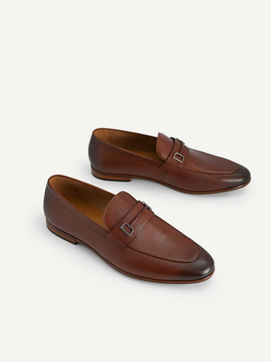 Clearance Textured Leather Loafers With Metal Bit Loafers