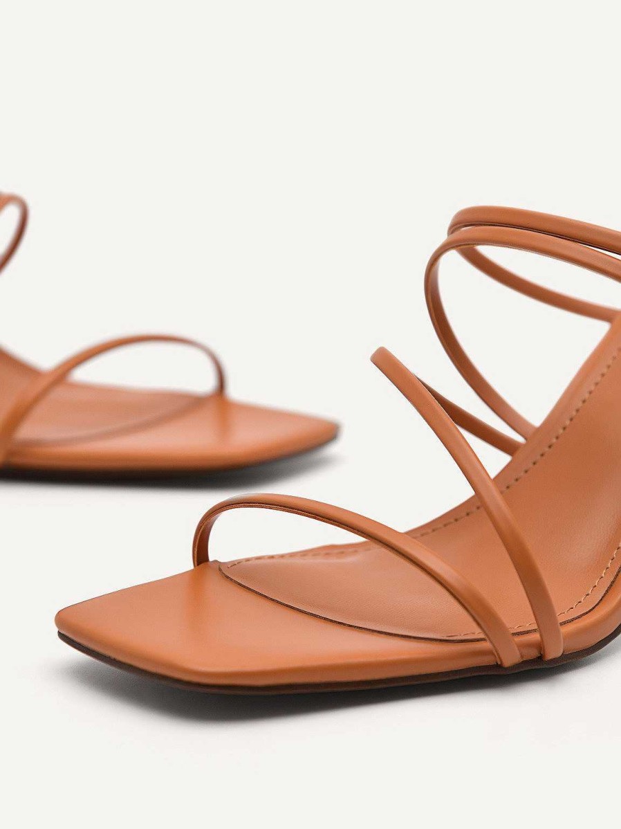 Clearance Strappy Heel Sandals - Orange Medium Heels