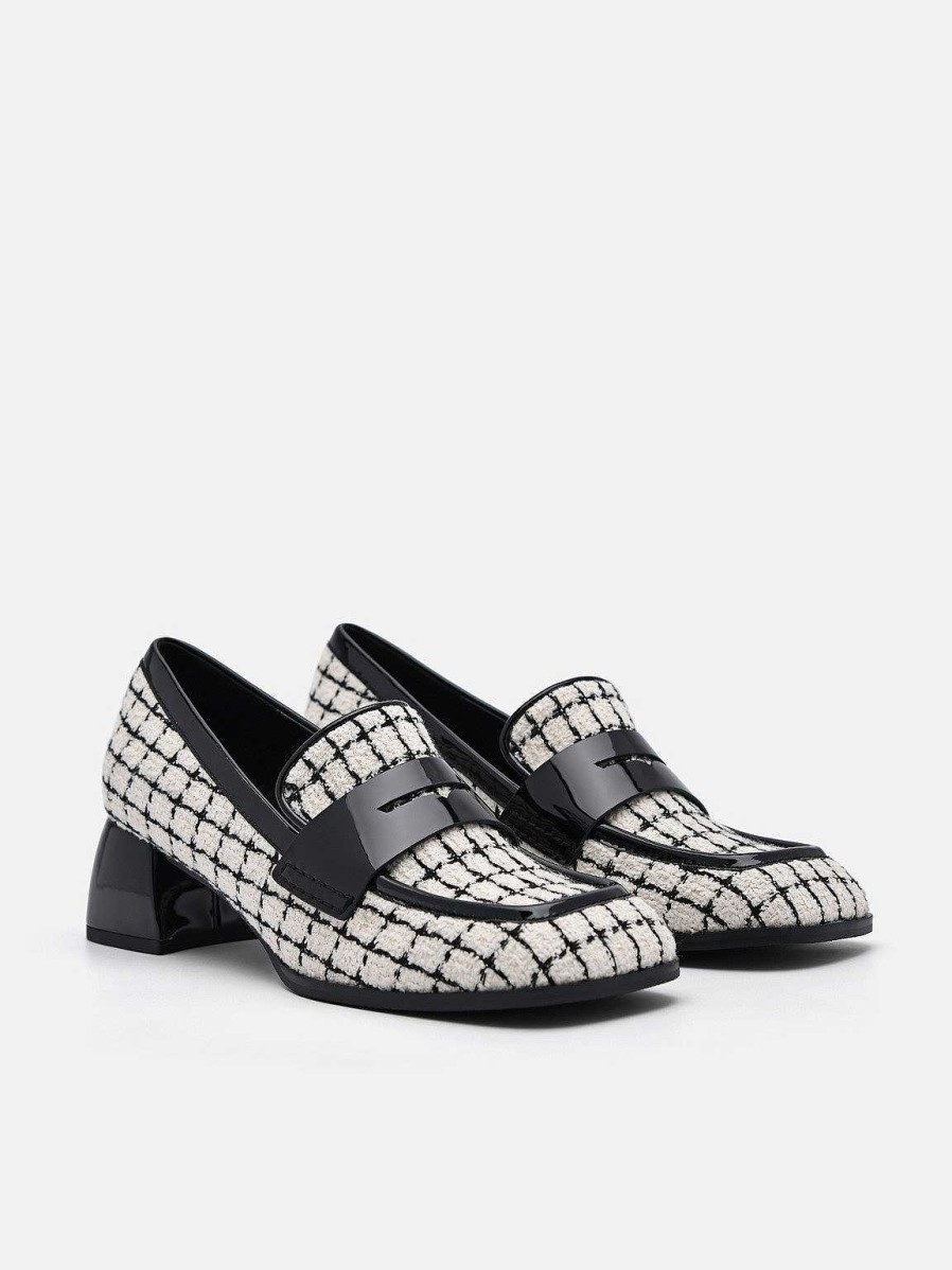 Hot Maggie Leather Tweed Loafers Low Heels