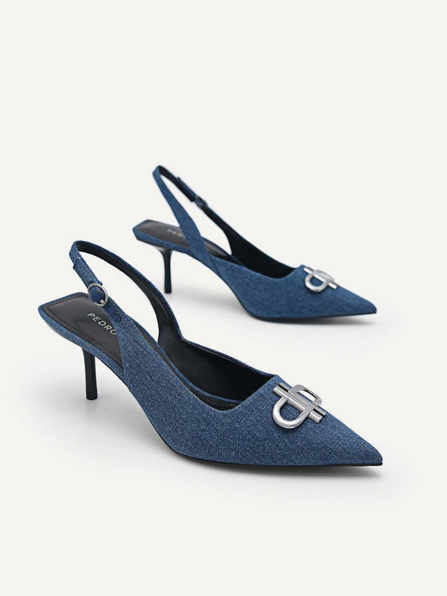 Online Pedro Icon Denim Pointed Slingback Pumps Pumps