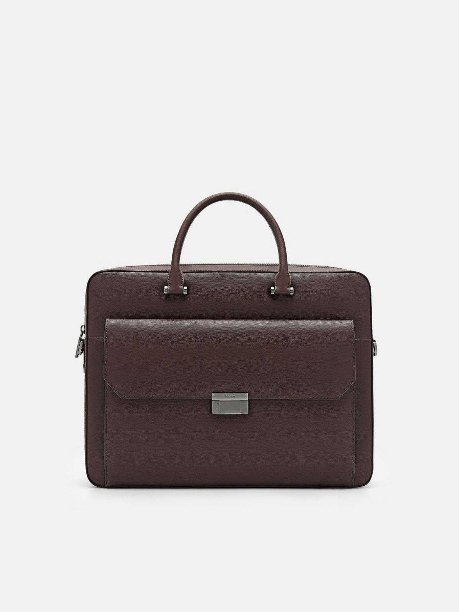 New Henry Textured Leather Briefcase Business Bags