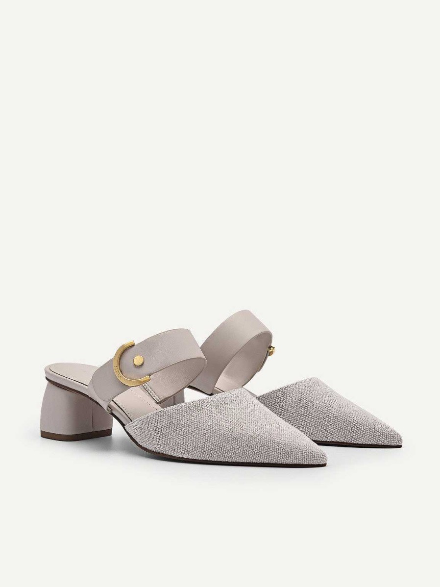 Clearance Yasmin Linen Heel Mules Low Heels