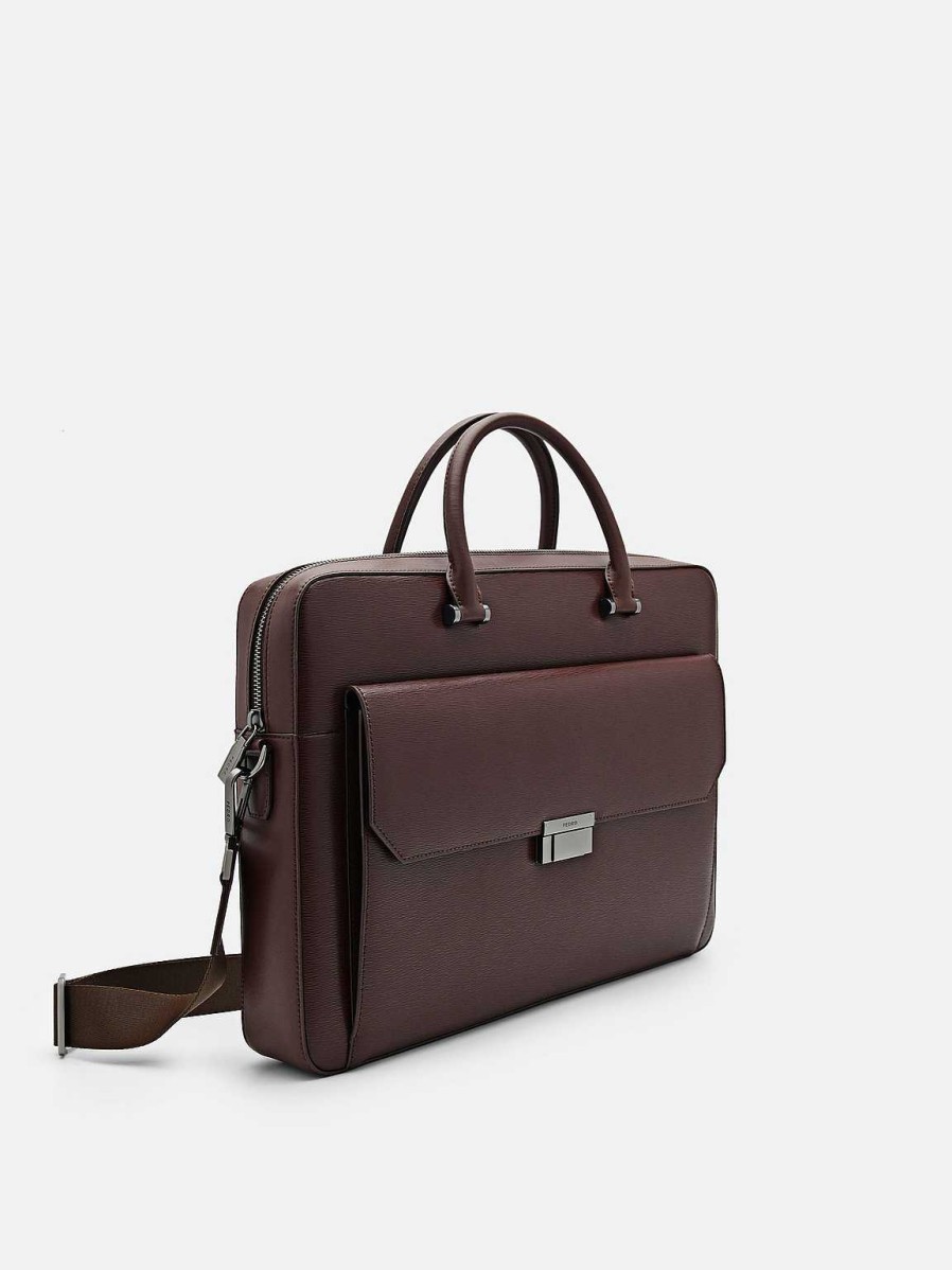 New Henry Textured Leather Briefcase Business Bags